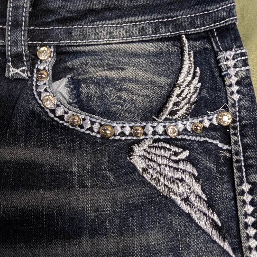 Edgy Skull Embellished Boot Cut Jeans - Picture 5 of 6
